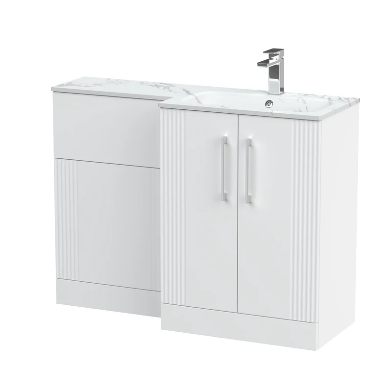 Deco 1100mm Basin & WC Combination Unit With Marble Stone Basin Right Hand - White Satin
