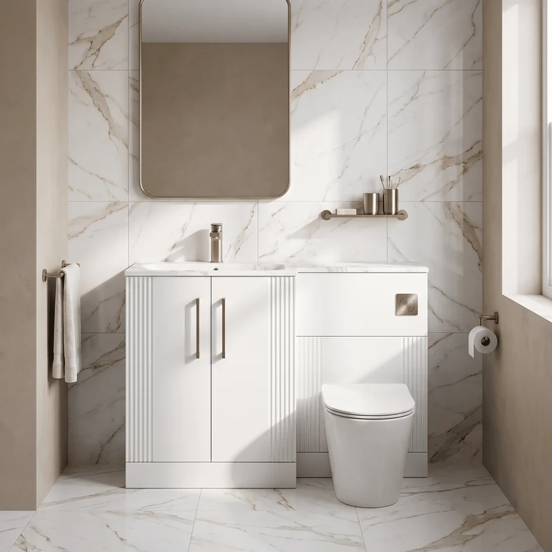Deco 1100mm Basin & WC Combination Unit With Marble Stone Basin Left Hand - White Satin