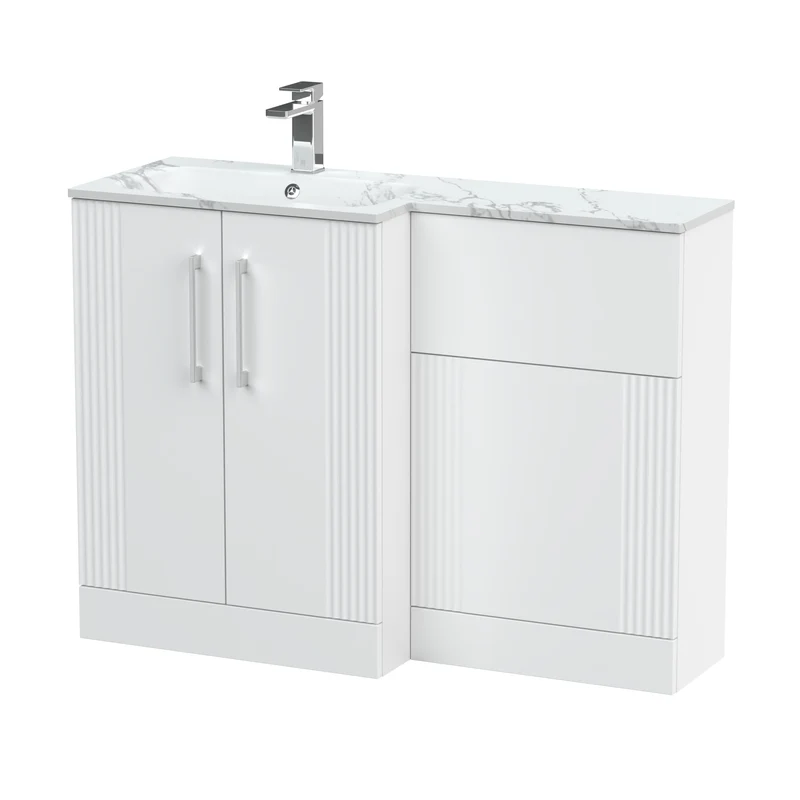 Deco 1100mm Basin & WC Combination Unit With Marble Stone Basin Left Hand - White Satin