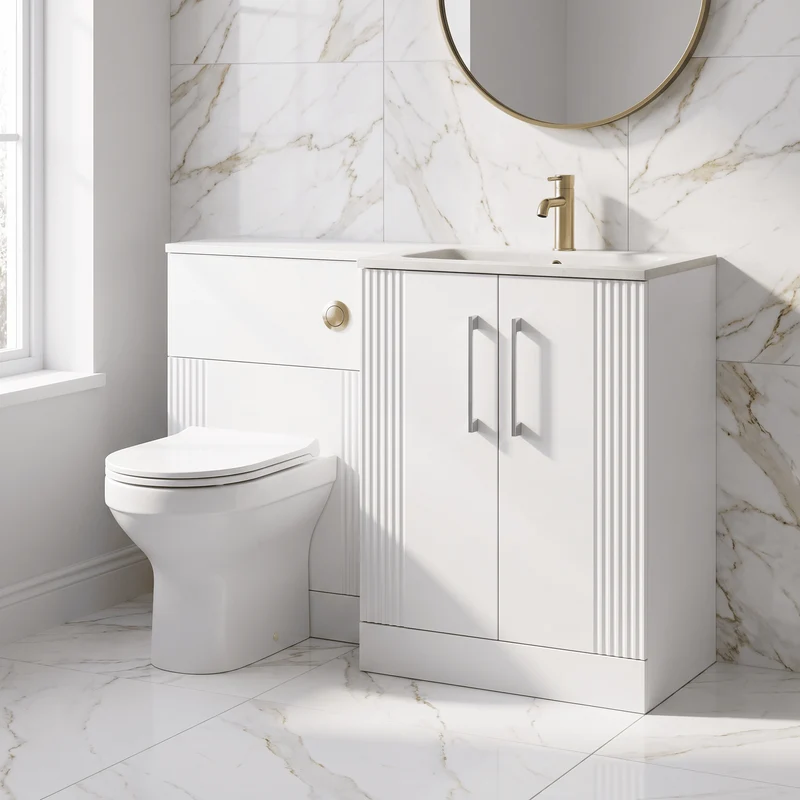 Deco 1100mm Basin & WC Combination Unit With White Stone Basin Right Hand - White Satin