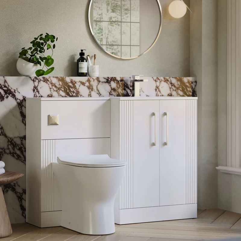 Deco 1100mm Basin & WC Combination Unit With White Stone Basin Right Hand - White Satin