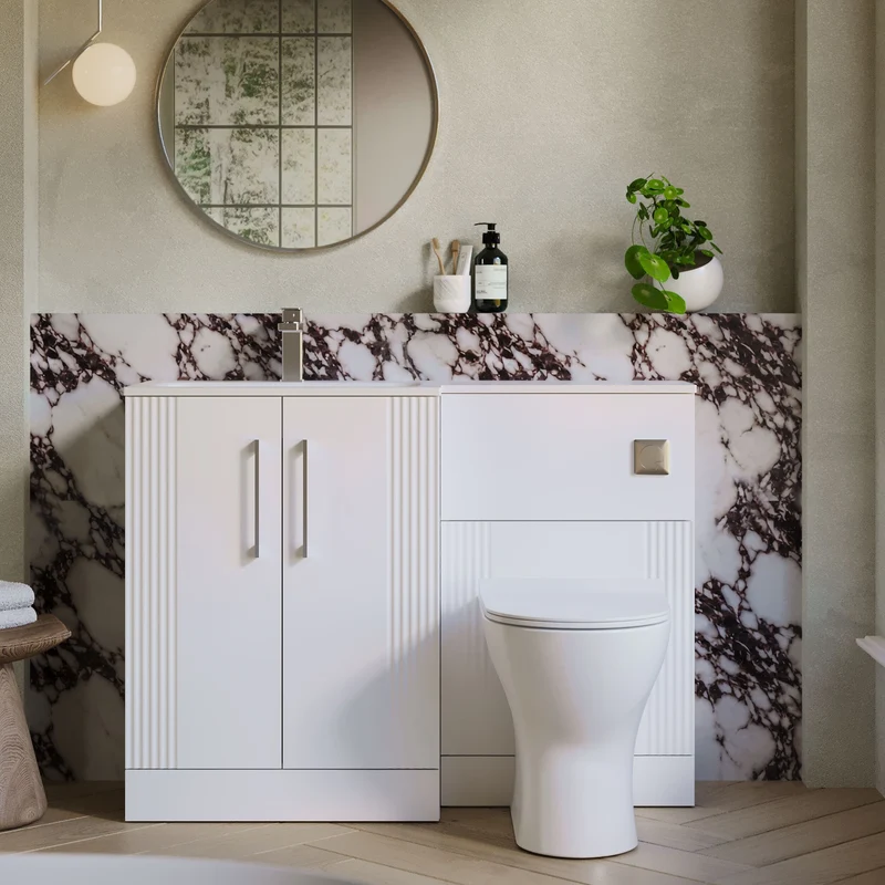 Deco 1100mm Basin & WC Combination Unit With White Stone Basin Left Hand - White Satin