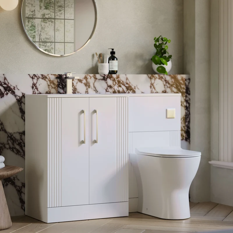 Deco 1100mm Basin & WC Combination Unit With White Stone Basin Left Hand - White Satin
