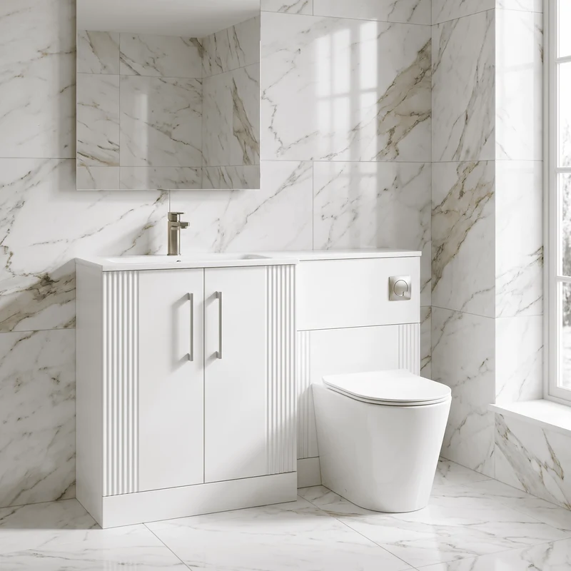 Deco 1100mm Basin & WC Combination Unit With White Stone Basin Left Hand - White Satin