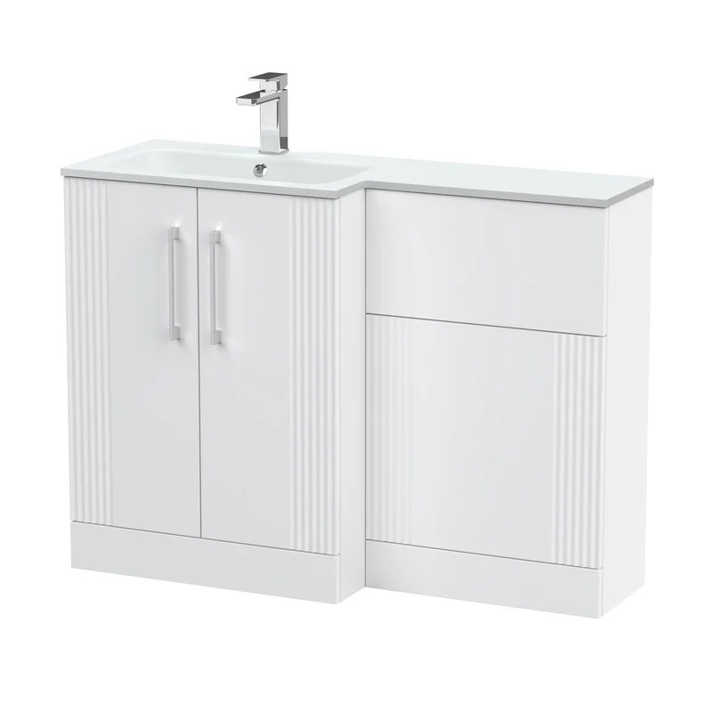 Deco 1100mm Basin & WC Combination Unit With White Stone Basin Left Hand - White Satin