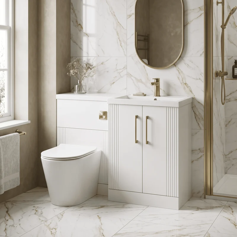 Deco 1100mm Basin & WC Combination Unit With White Polymarble Basin Right Hand - White Satin