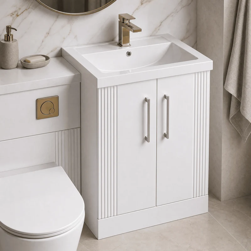 Deco 1100mm Basin & WC Combination Unit With White Polymarble Basin Right Hand - White Satin