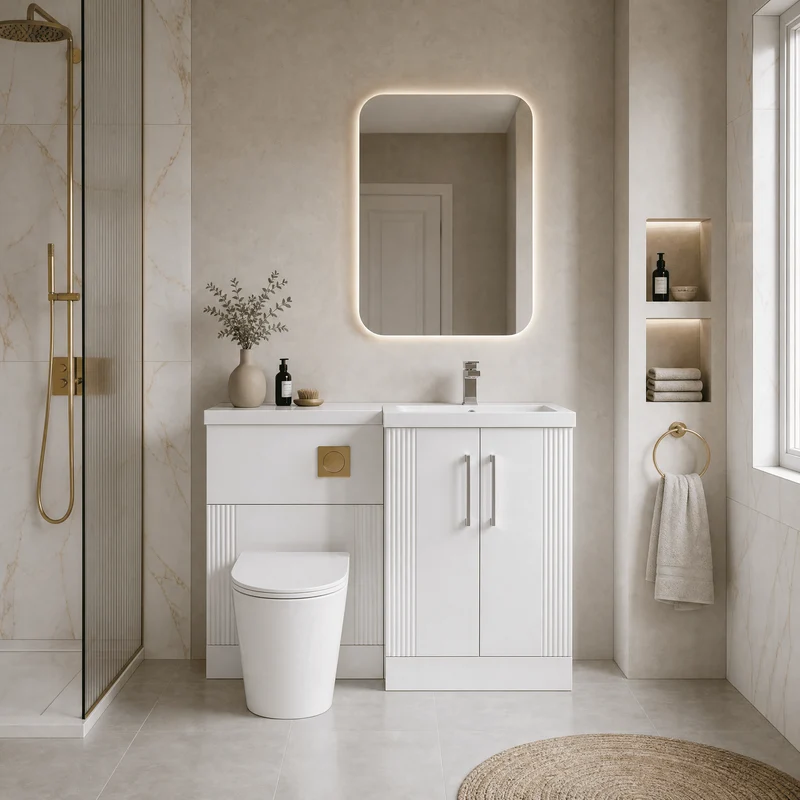 Deco 1100mm Basin & WC Combination Unit With White Polymarble Basin Right Hand - White Satin