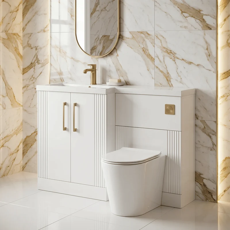 Deco 1100mm Basin & WC Combination Unit With White Polymarble Basin Left Hand - White Satin