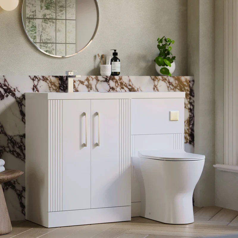 Deco 1100mm Basin & WC Combination Unit With White Polymarble Basin Left Hand - White Satin