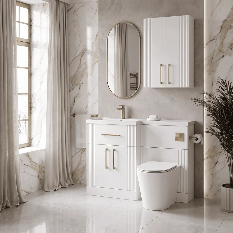 Deco 1100mm Basin & WC Combination Unit With White Polymarble Basin Left Hand - White Satin