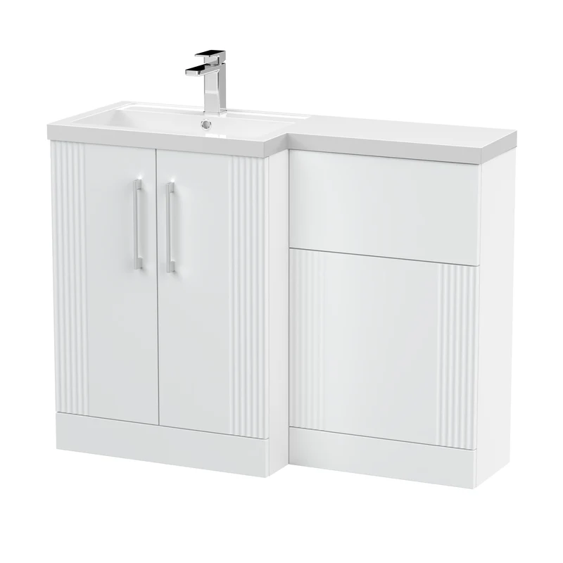 Deco 1100mm Basin & WC Combination Unit With White Polymarble Basin Left Hand - White Satin