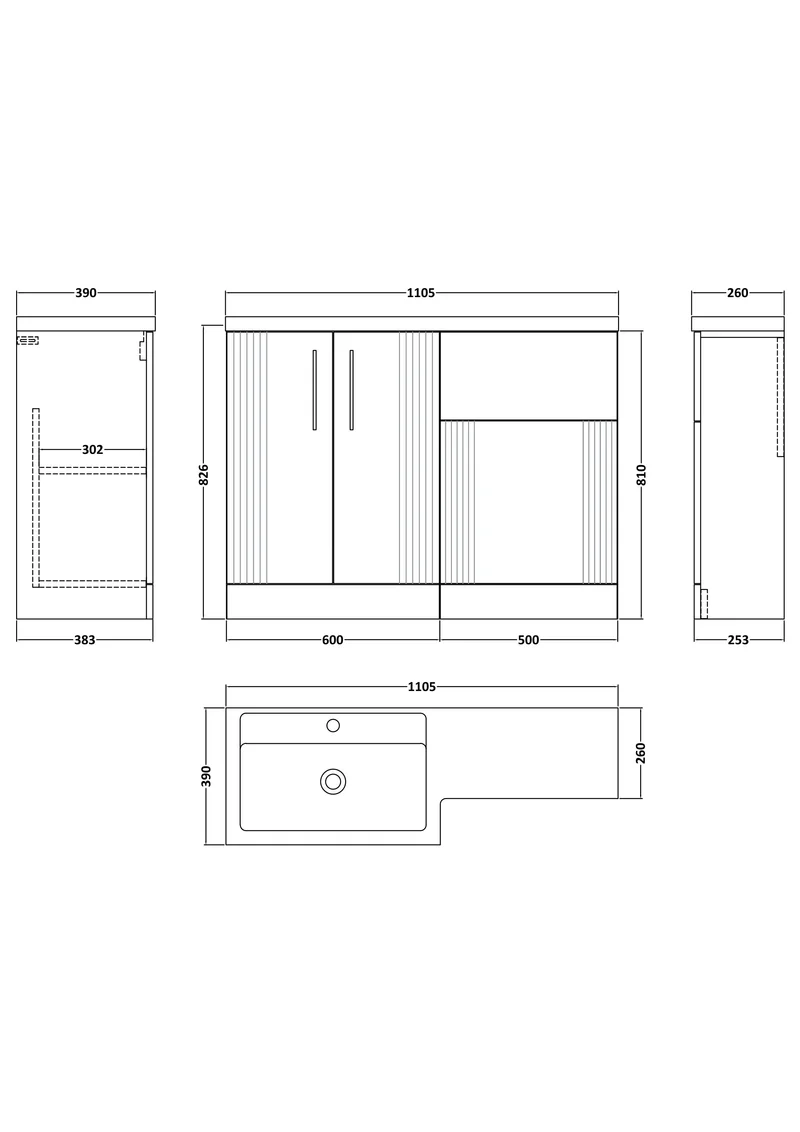 Deco 1100mm Basin & WC Combination Unit With White Polymarble Basin Left Hand - White Satin