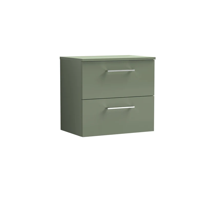 Lana 600mm Wall Hung 2 Drawer Vanity Unit & Worktop - Green Satin