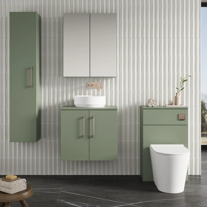 Lana 600mm Wall Hung 2 Door Vanity Unit & Worktop - Green Satin