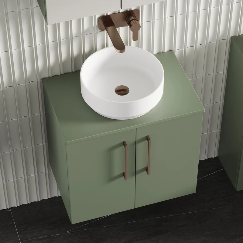 Lana 600mm Wall Hung 2 Door Vanity Unit & Worktop - Green Satin