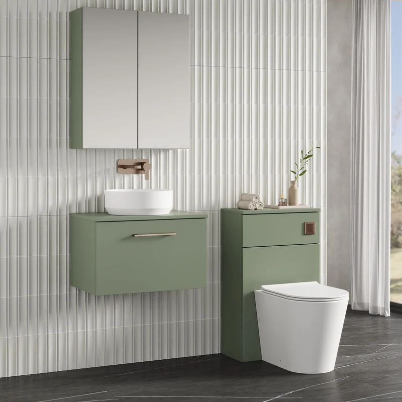 Lana 600mm Wall Hung 1 Drawer Vanity Unit & Worktop - Green Satin