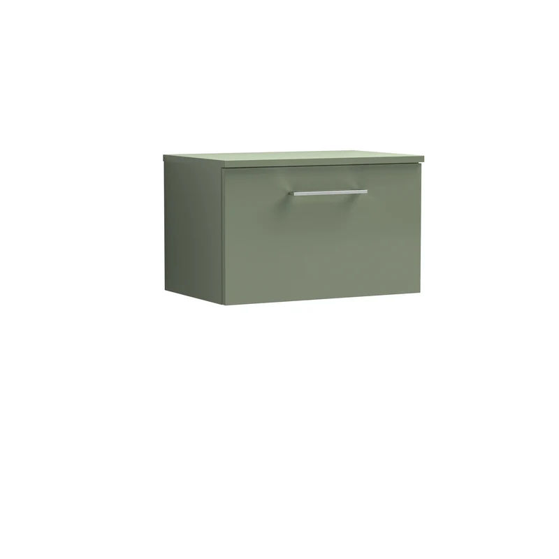 Lana 600mm Wall Hung 1 Drawer Vanity Unit & Worktop - Green Satin