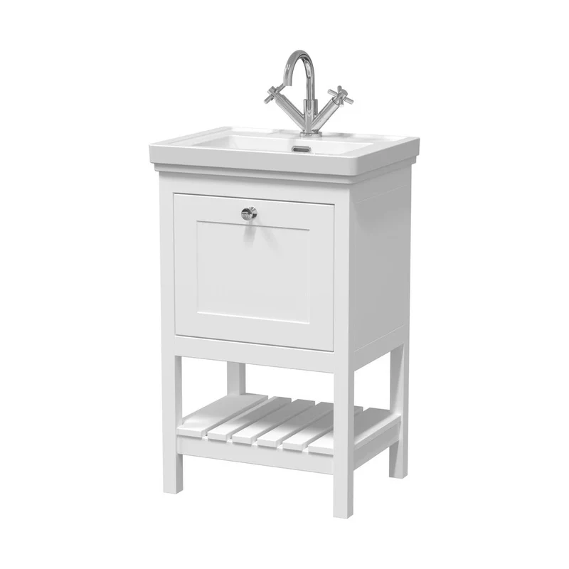 Hudson Reed Bexley 500mm Floor Standing Vanity & Basin 1th Trad Pure White MDF Vinyl Smooth Matt 865x531x406mm