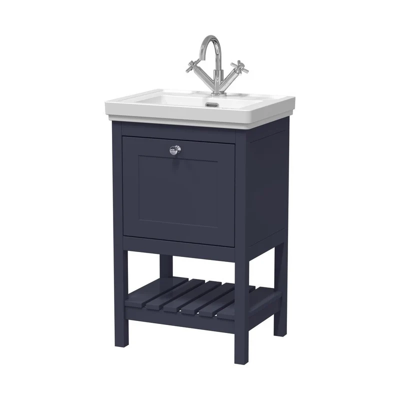 Hudson Reed Bexley 500mm Floor Standing Vanity & Basin 1th Trad Indigo Blue MDF Vinyl Smooth Matt 865x531x406mm
