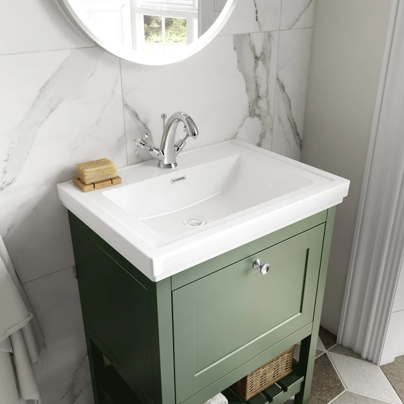 Hudson Reed Bexley 500mm Floor Standing Vanity & Basin 1th Trad Fern Green MDF Vinyl Smooth Matt 865x531x406mm