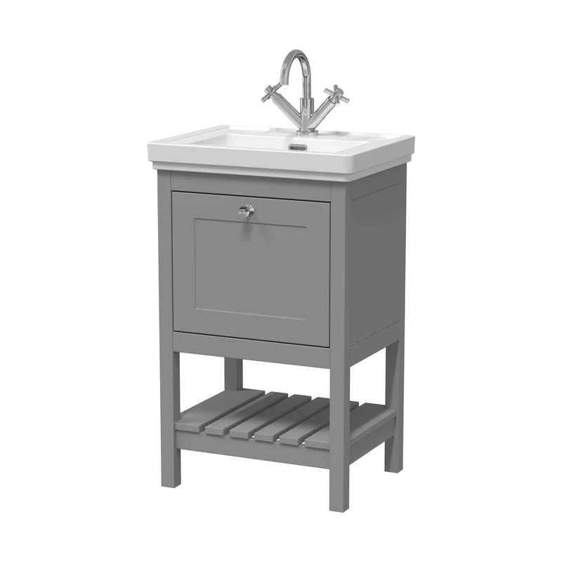 Hudson Reed Bexley 500mm Floor Standing Vanity & Basin 1th Trad Cool Grey MDF Vinyl Smooth Matt 865x531x406mm