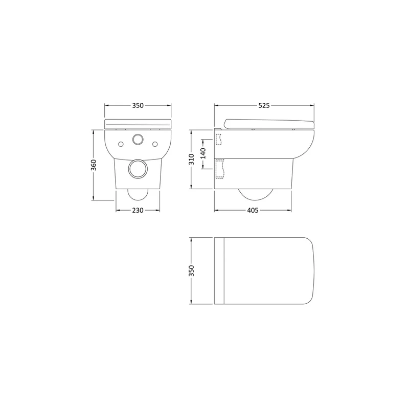 Hudson Reed Arlo Wall Hung Pan & Seat Contemp Gloss White Vitreous China 420x350x525mm