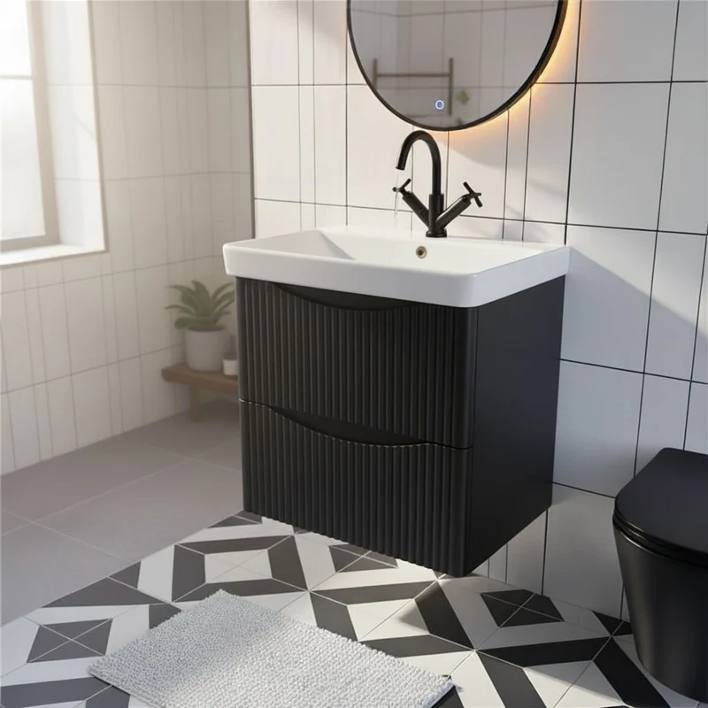 Josef Martin Happi 600mm Fluted Wall Hung Vanity Unit & Basin - Black