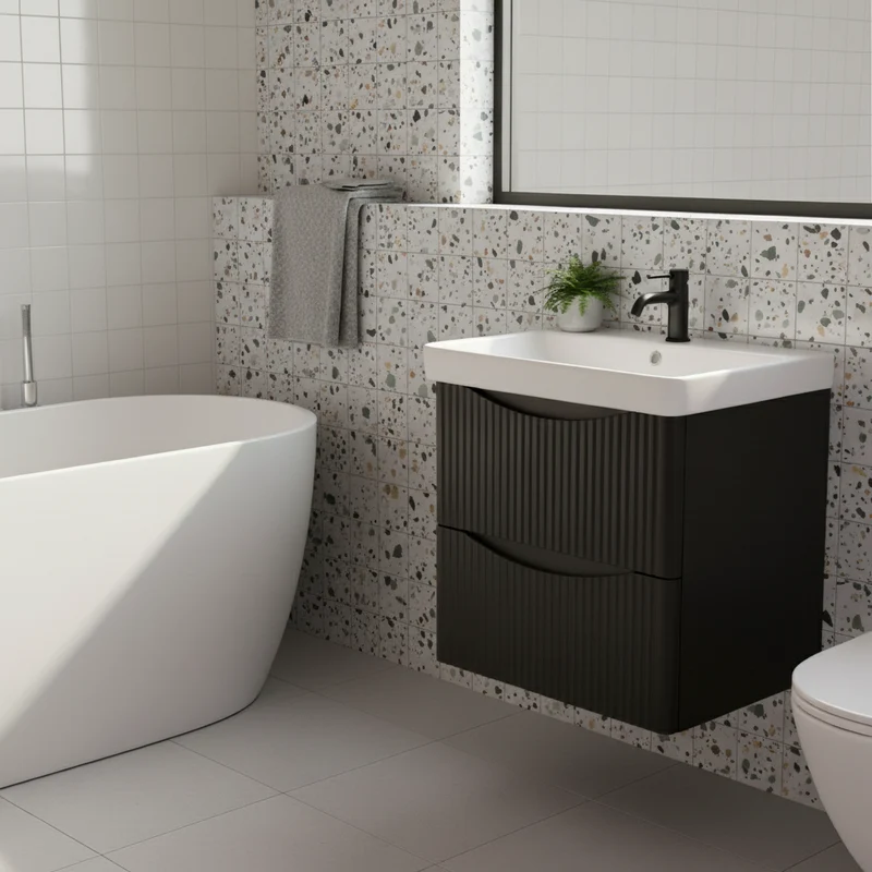 Josef Martin Happi 600mm Fluted Wall Hung Vanity Unit & Basin - Black