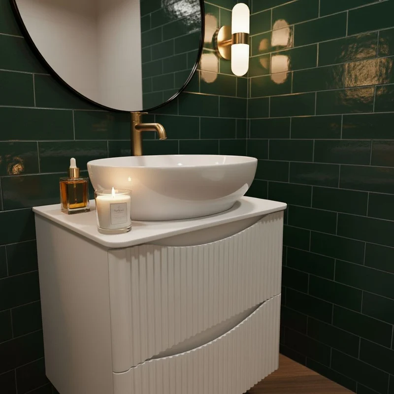 Josef Martin Happi 600mm Fluted Wall Hung Vanity Unit & Worktop - White