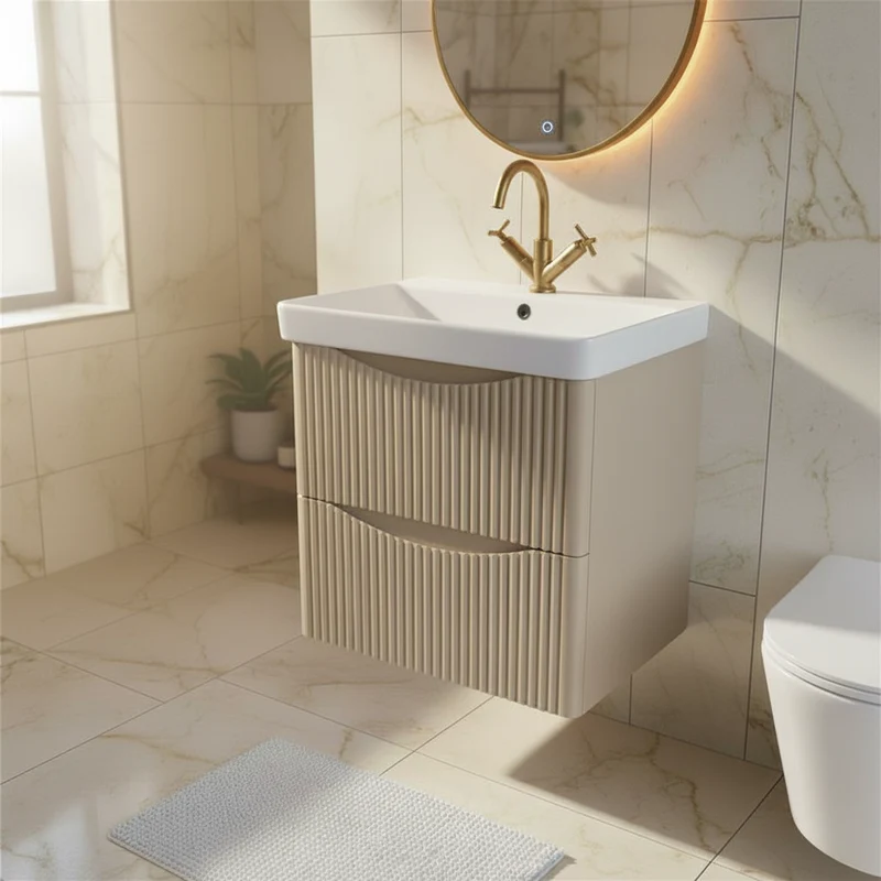Josef Martin Happi 600mm Fluted Wall Hung Vanity Unit & Basin - Sand