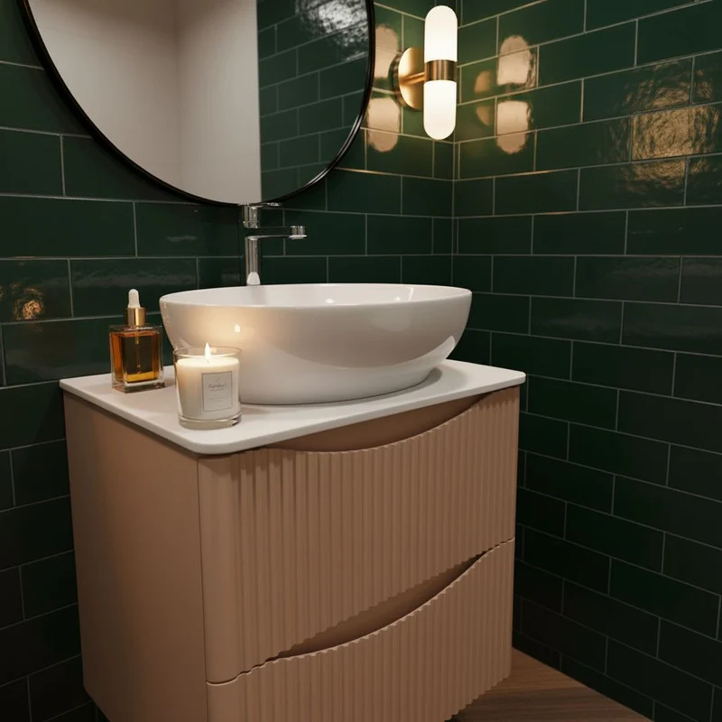 Josef Martin Happi 600mm Fluted Wall Hung Vanity Unit & Worktop - Sand
