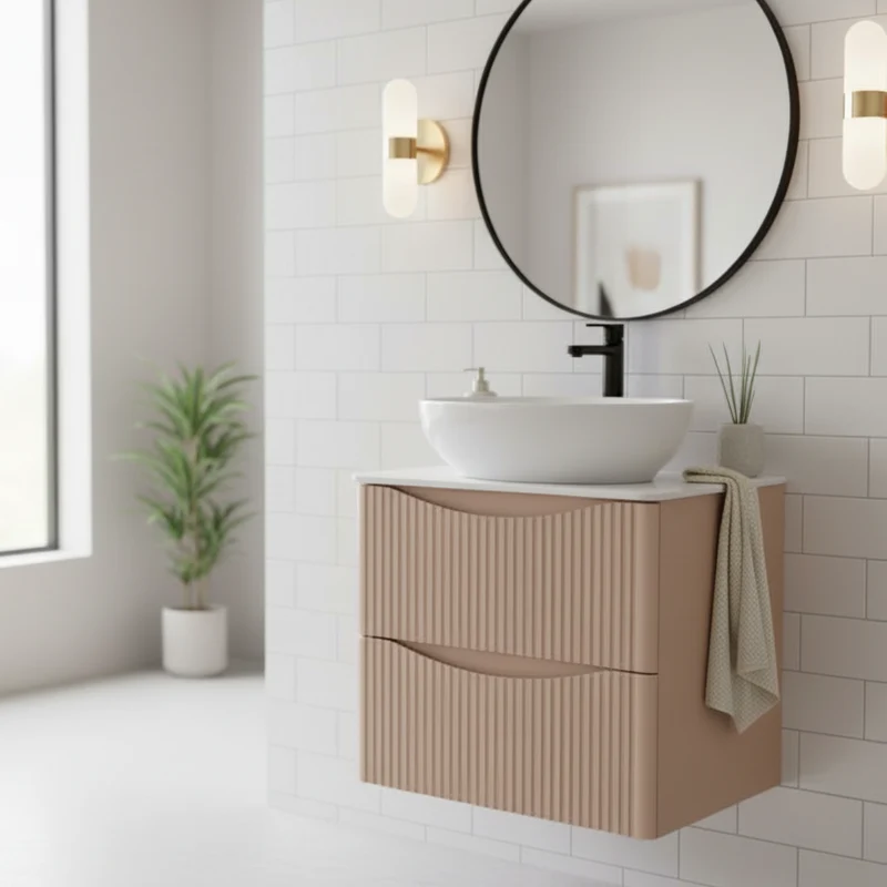 Josef Martin Happi 600mm Fluted Wall Hung Vanity Unit & Worktop - Sand