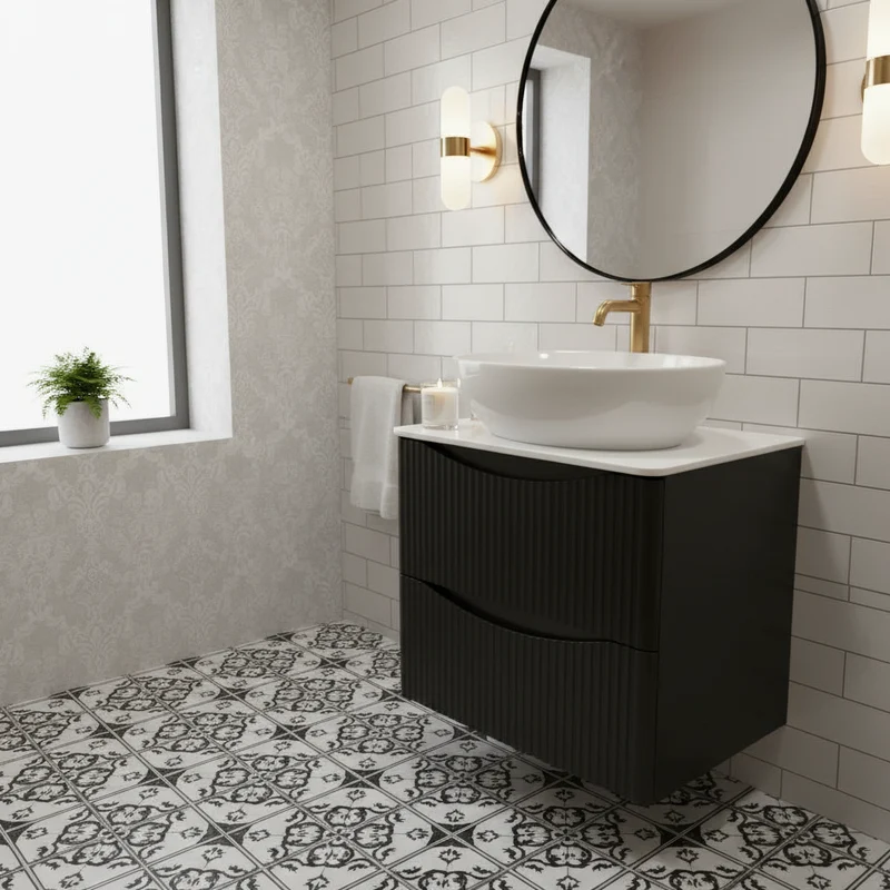 Josef Martin Happi 600mm Fluted Wall Hung Vanity Unit & Worktop - Black