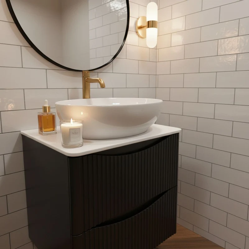 Josef Martin Happi 600mm Fluted Wall Hung Vanity Unit & Worktop - Black