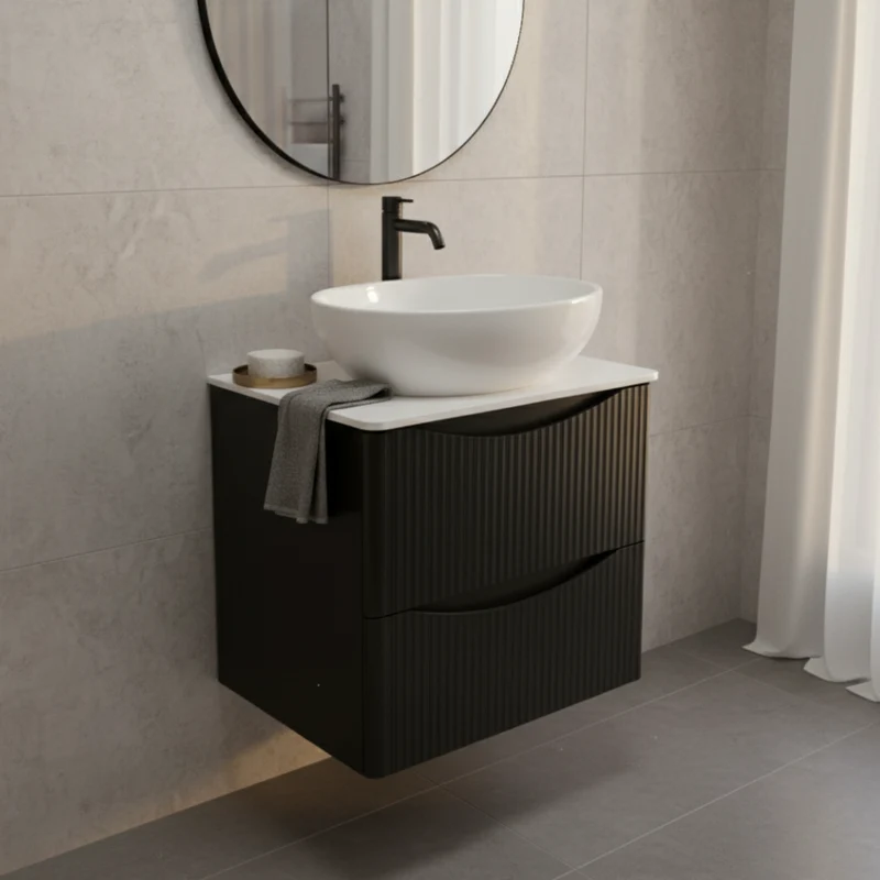 Josef Martin Happi 600mm Fluted Wall Hung Vanity Unit & Worktop - Black