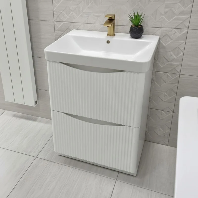 Josef Martin Happi 600mm Fluted Floor Standing Vanity Unit & Basin - White