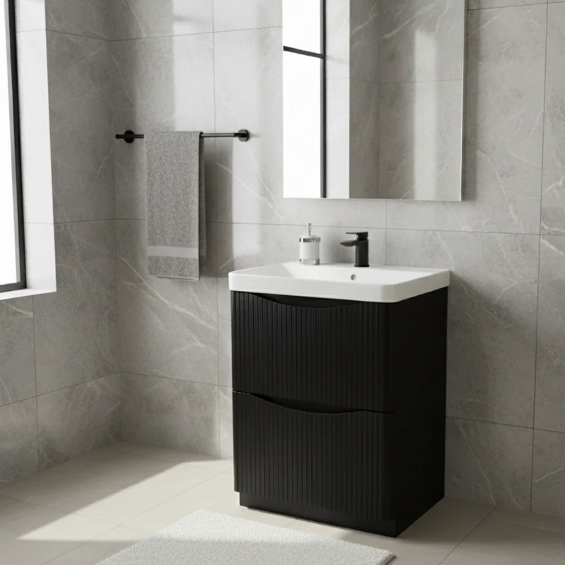 Josef Martin Happi 600mm Fluted Floor Standing Vanity Unit & Basin - Black