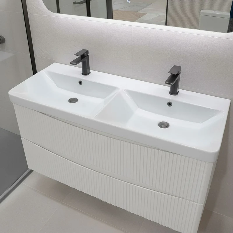 Josef Martin Happi 1200mm Fluted Wall Hung Double Vanity Unit & Basin - White