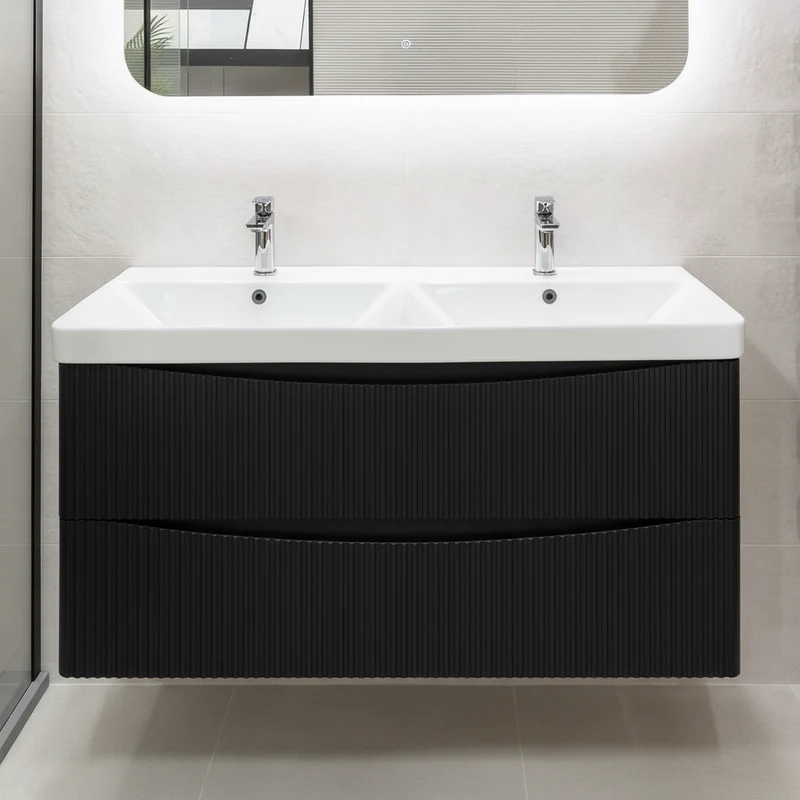 Josef Martin Happi 1200mm Fluted Wall Hung Double Vanity Unit & Basin - Black