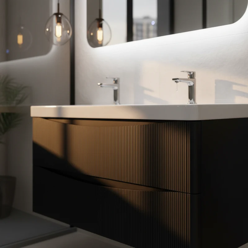 Josef Martin Happi 1200mm Fluted Wall Hung Double Vanity Unit & Basin - Black