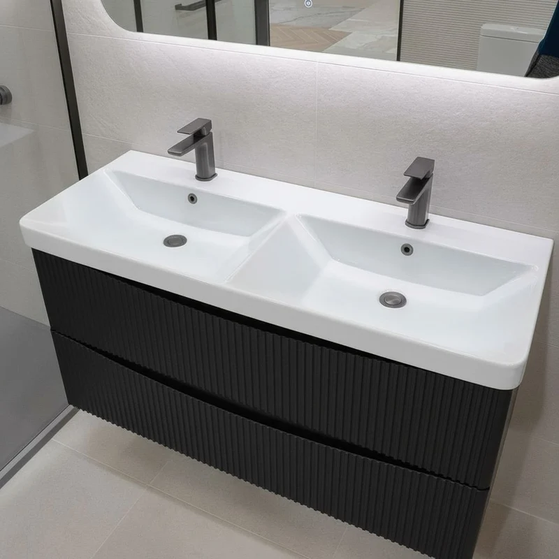 Josef Martin Happi 1200mm Fluted Wall Hung Double Vanity Unit & Basin - Black