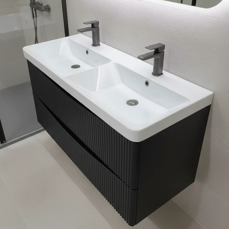 Josef Martin Happi 1200mm Fluted Wall Hung Double Vanity Unit & Basin - Black