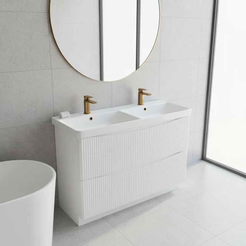 Josef Martin Happi 1200mm Fluted Floor Standing Double Vanity Unit & Basin - White