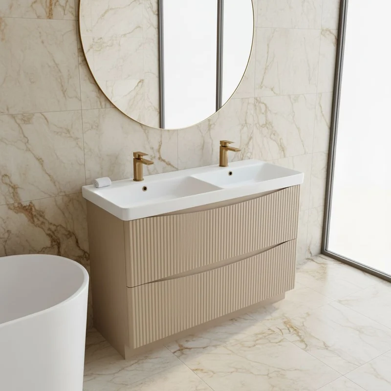 Josef Martin Happi 1200mm Fluted Floor Standing Double Vanity Unit & Basin - Sand