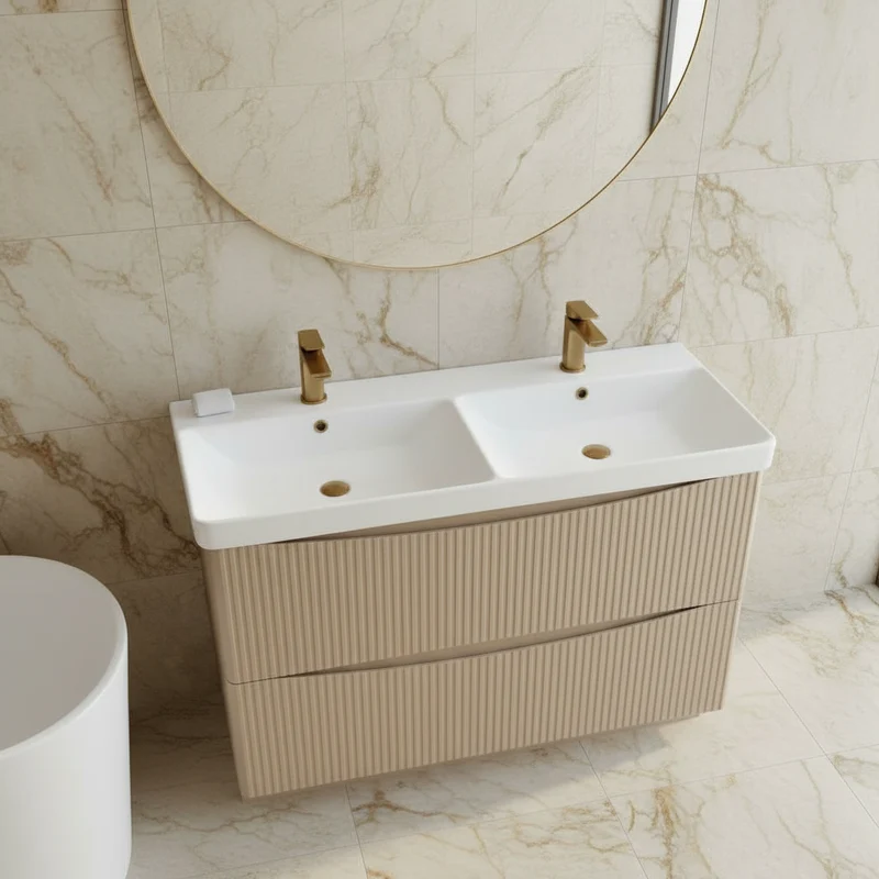 Josef Martin Happi 1200mm Fluted Floor Standing Double Vanity Unit & Basin - Sand
