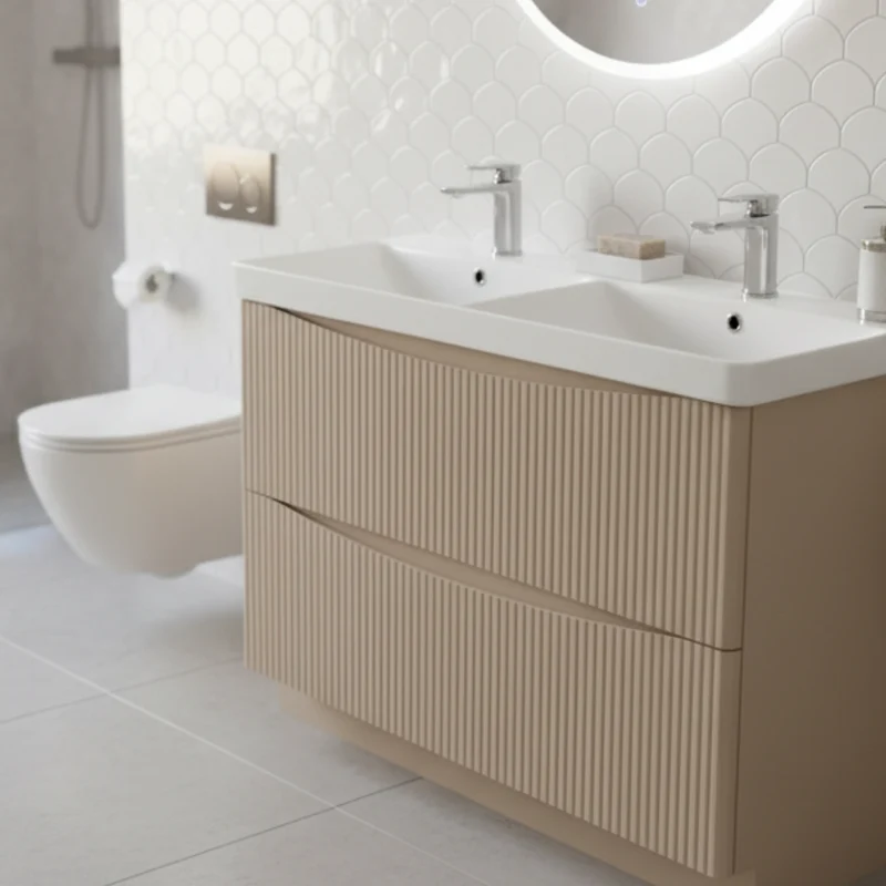 Josef Martin Happi 1200mm Fluted Floor Standing Double Vanity Unit & Basin - Sand