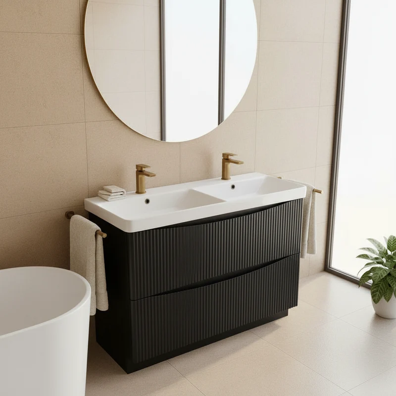 Josef Martin Happi 1200mm Fluted Floor Standing Double Vanity Unit & Basin - Ember