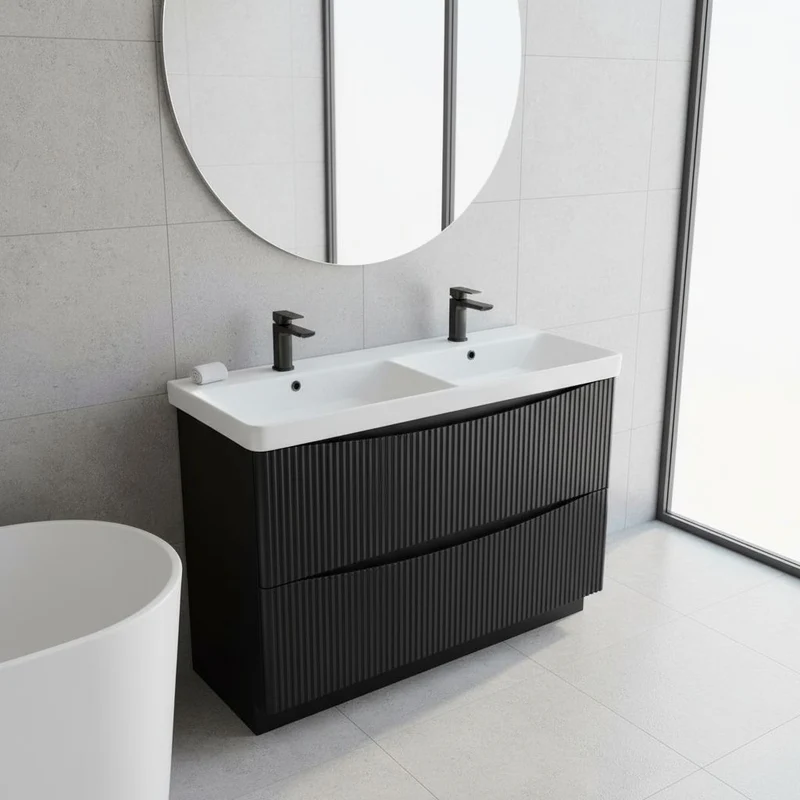 Josef Martin Happi 1200mm Fluted Floor Standing Double Vanity Unit & Basin - Ember