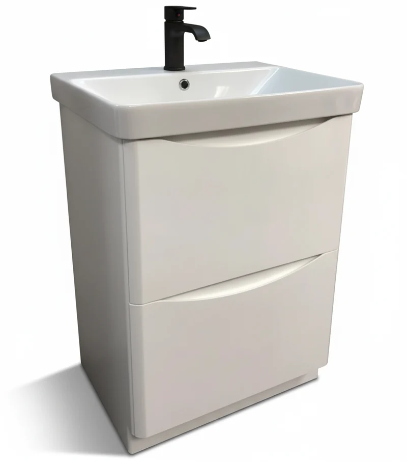 Happi 600mm 2 Drawer Floor Standing Vanity Unit - Matt White inc Basin